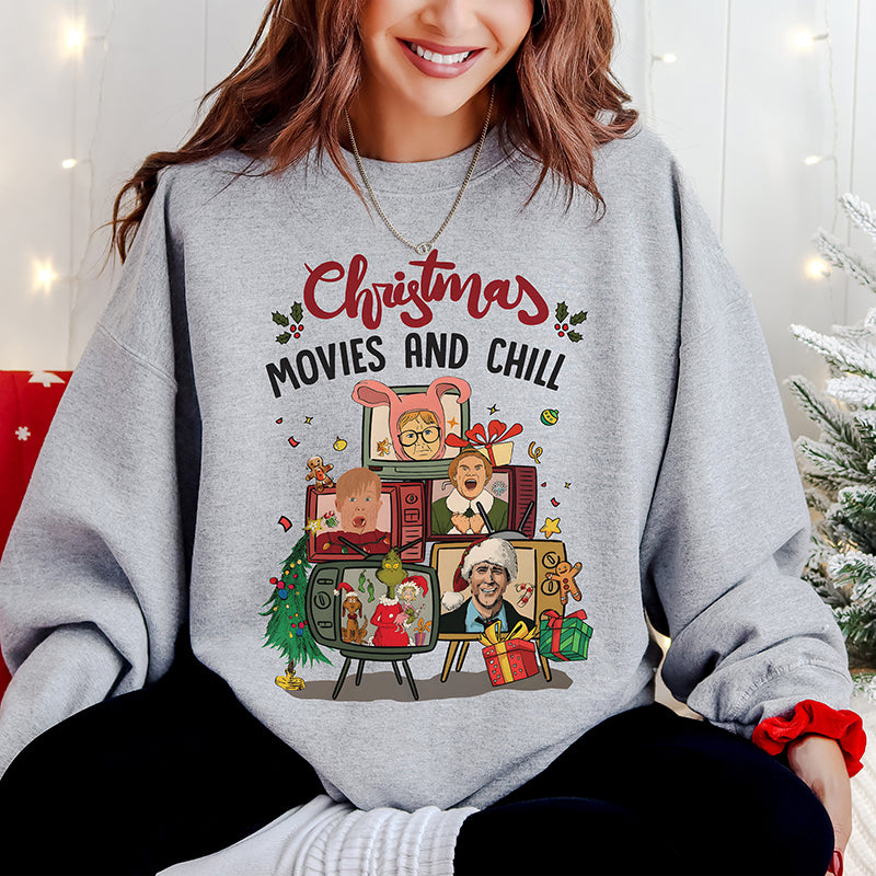 Christmas Movies And Chill Crewneck Sweatshirt