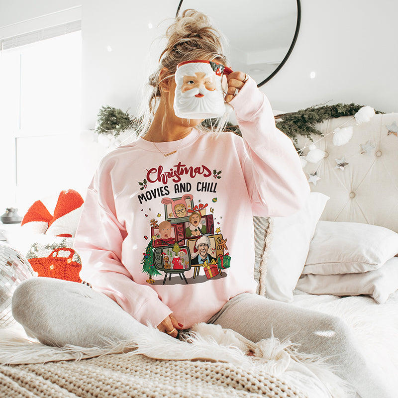 Christmas Movies And Chill Crewneck Sweatshirt