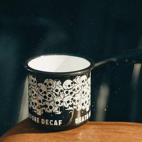 Death Before Decaf Enamel Coffee Mug