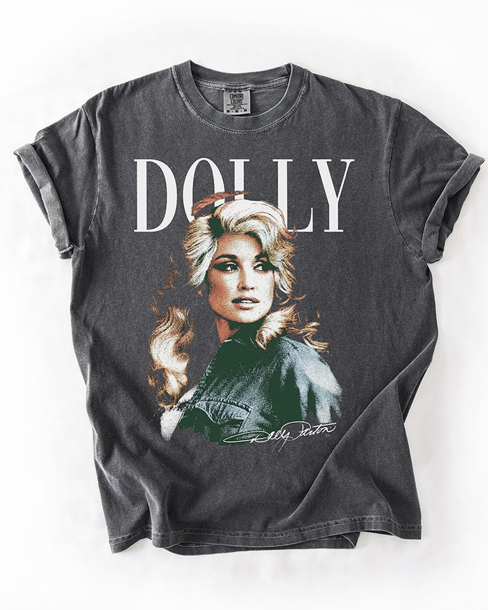 Dolly Parton vintage portrait heavyweight graphic tee in washed charcoal