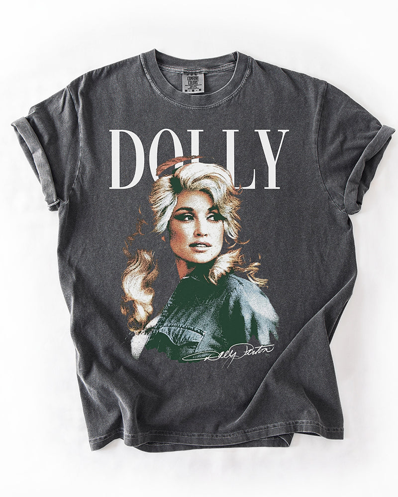 Dolly Parton vintage portrait heavyweight graphic tee in washed charcoal