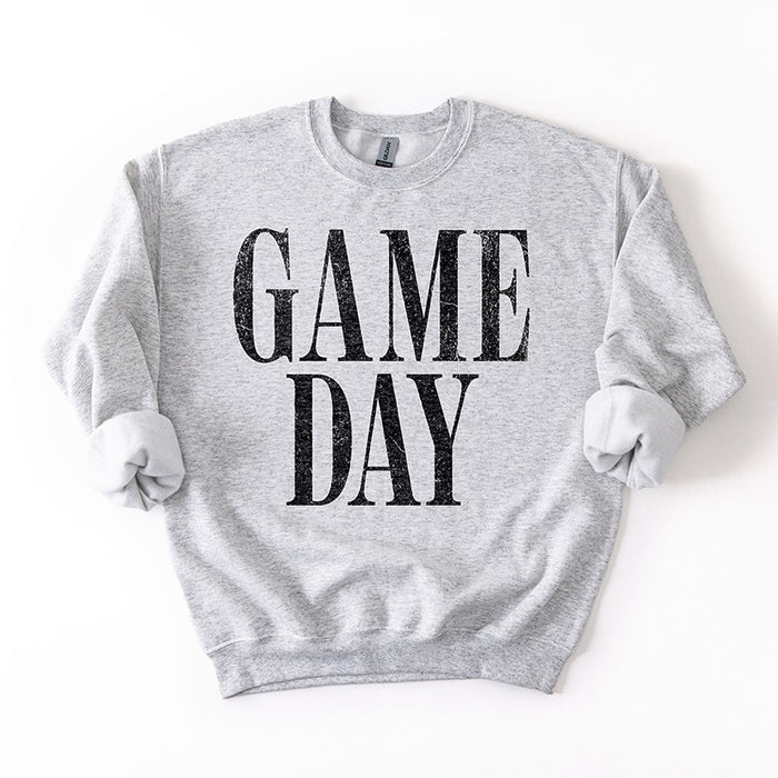 Ash Game Day sweatshirt — soft light grey fleece crewneck for football season and weekend lounging.
