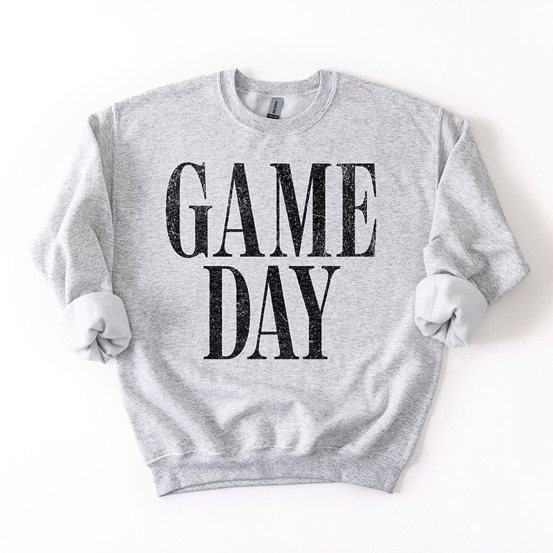 Ash Game Day sweatshirt — soft light grey fleece crewneck for football season and weekend lounging.