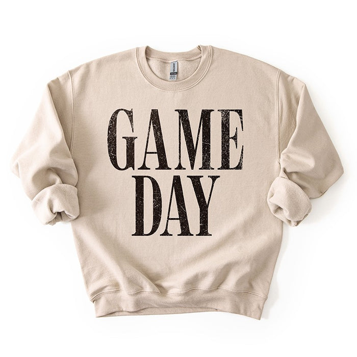Sand Game Day sweatshirt — soft unisex fleece crewneck with bold vintage black lettering, cozy fall football top.
