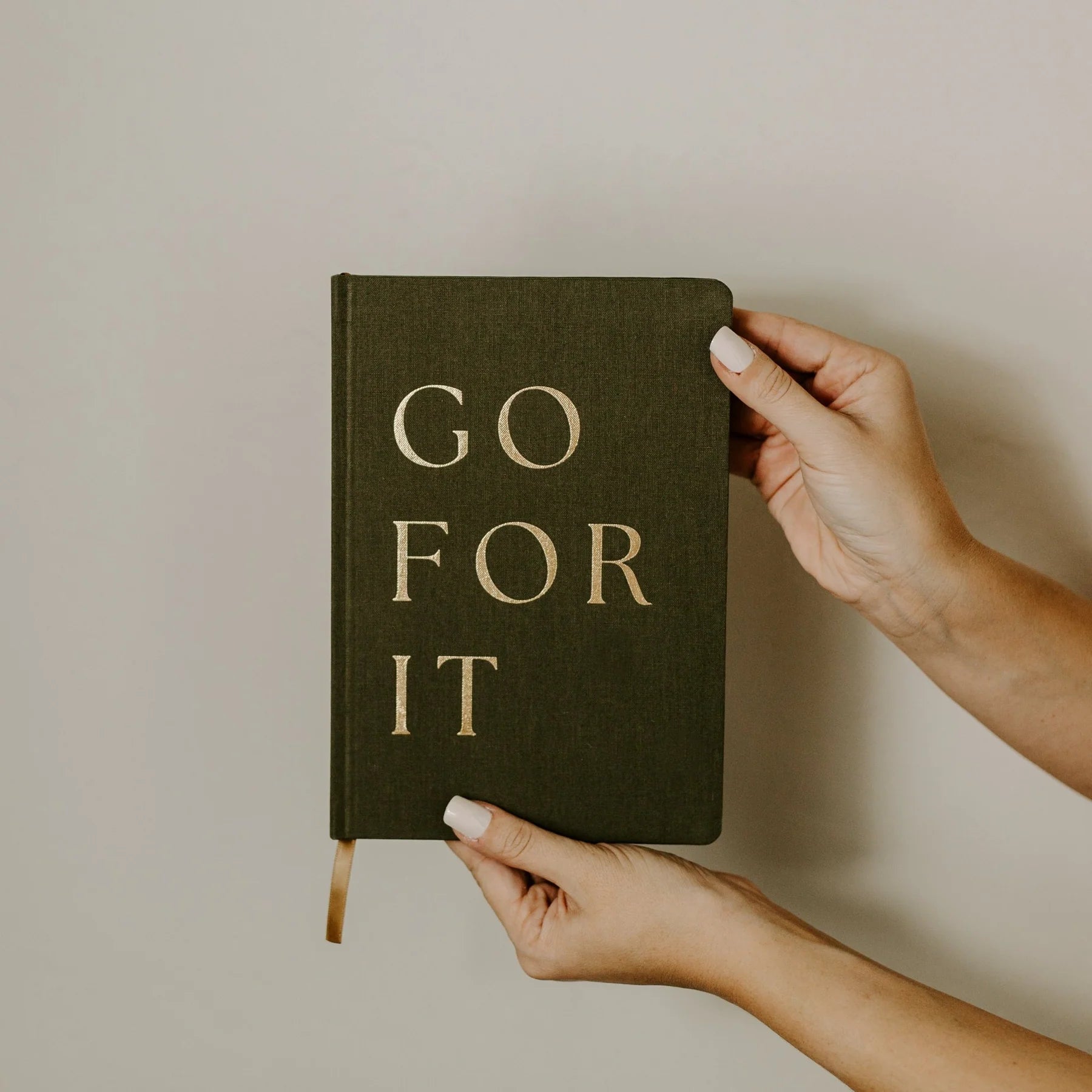 Go For It Journal – Olive & Gold Fabric Notebook | Holiday Gift for Writers & Dreamers