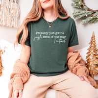 Woman wearing heather forest Bella Canvas holiday tee – funny Christmas shirt for moms and introverts