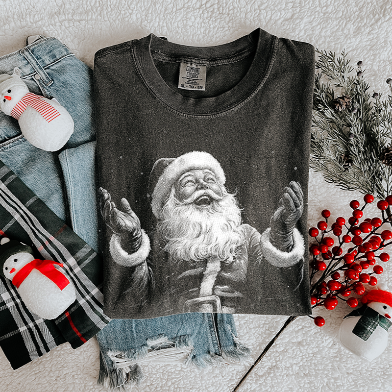 Joyful Santa Christmas Tee - Holiday Graphic Shirt