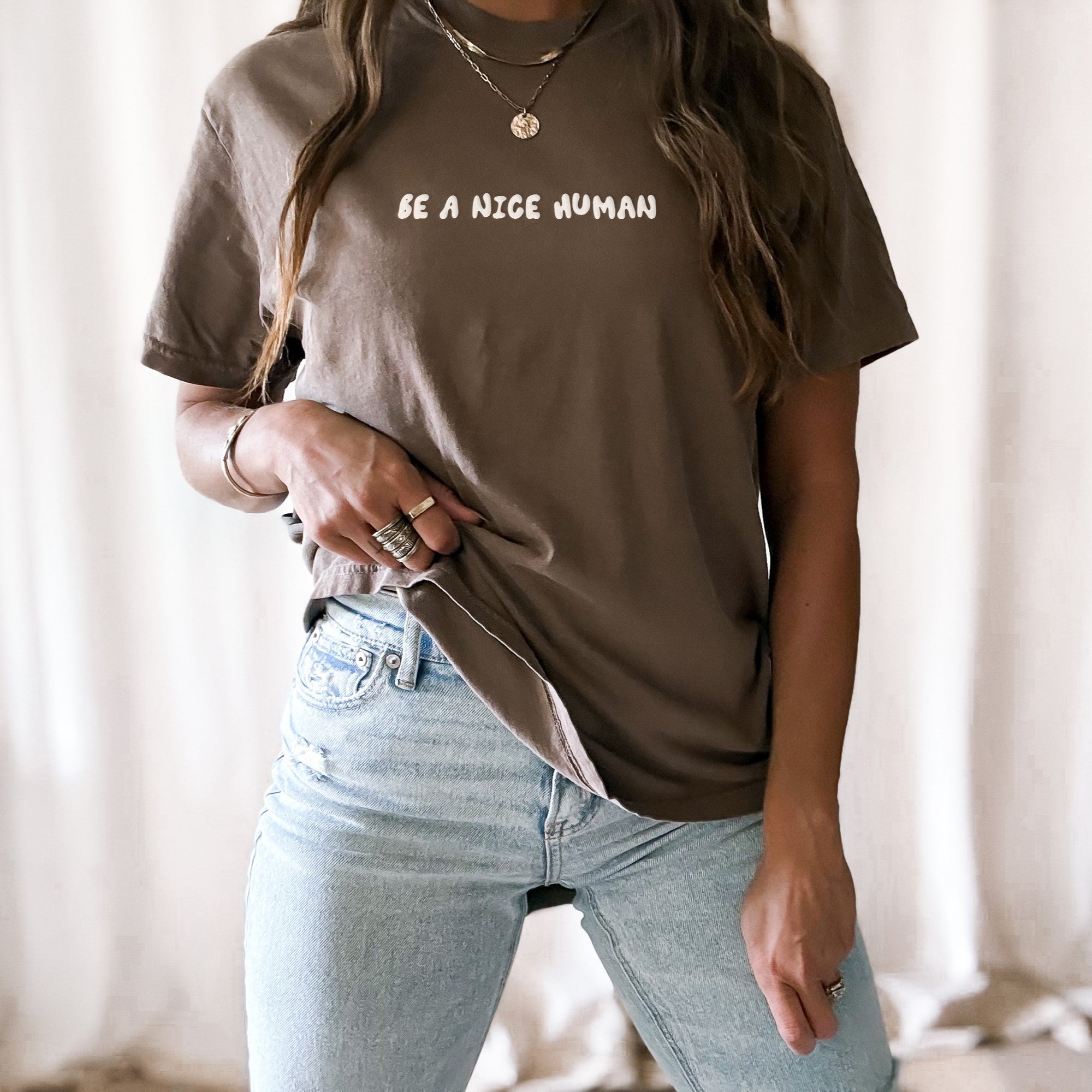 Be A Nice Human Puff Print Tee