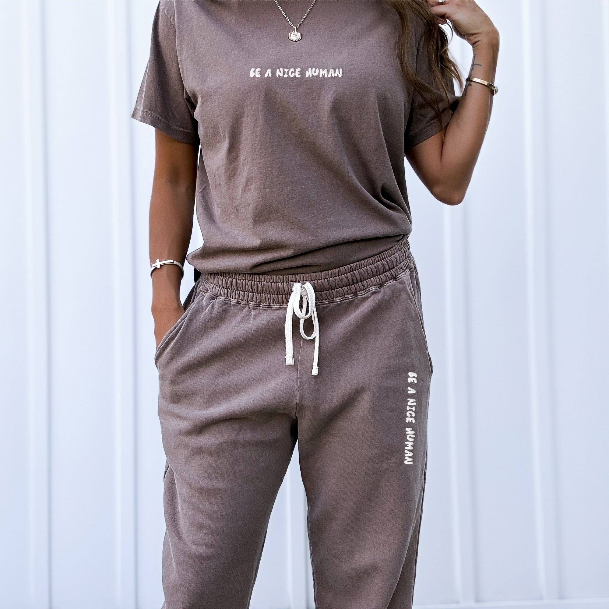 Be A Nice Human Puff Print Lightweight Fleece Sweatpants