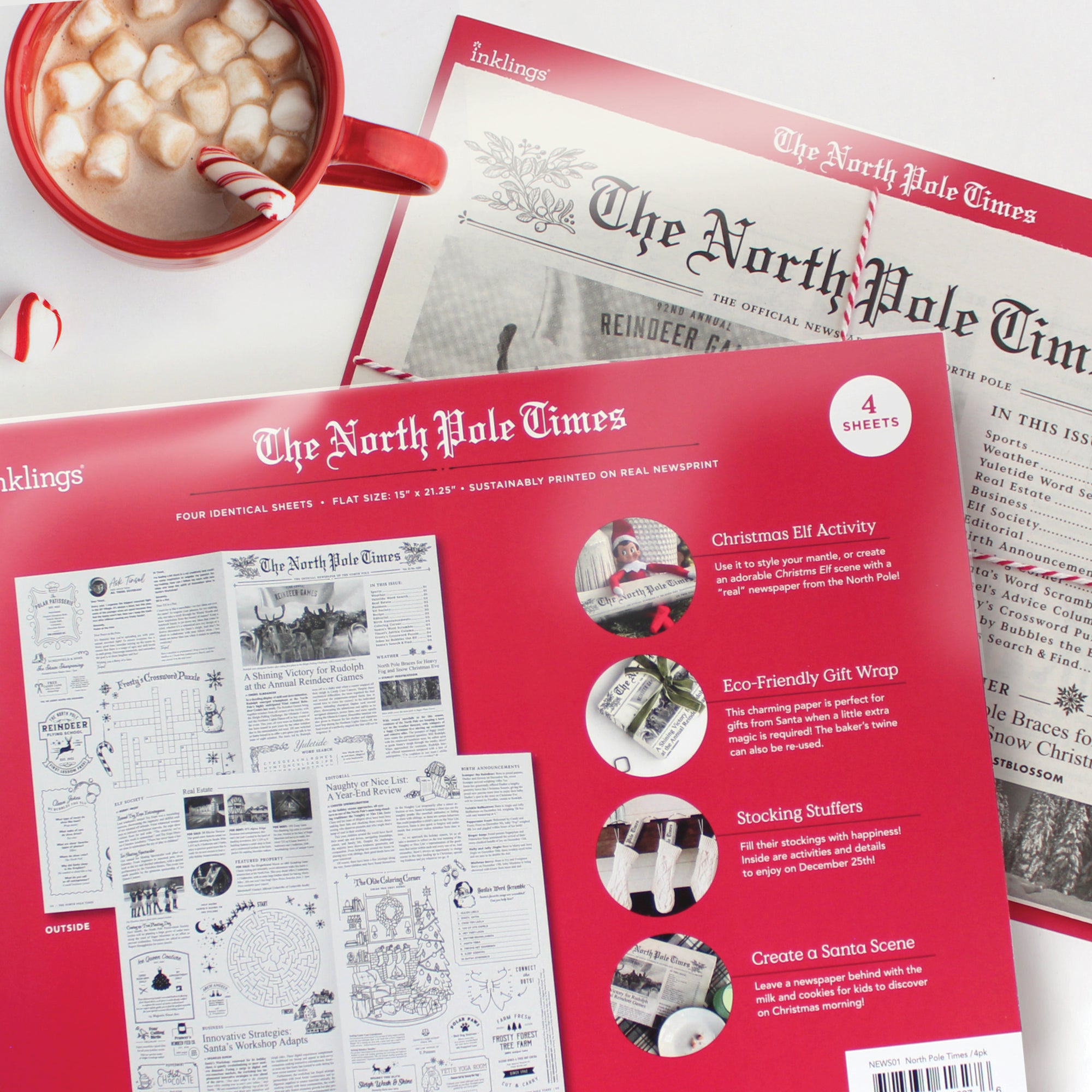 North Pole Times Holiday Gift Wrap – Novelty Newspaper Wrapping Paper | Christmas Elf Activity