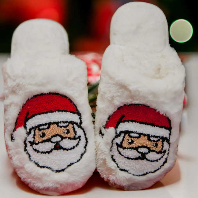 Santa Face Cozy Rabbit Fur Slippers