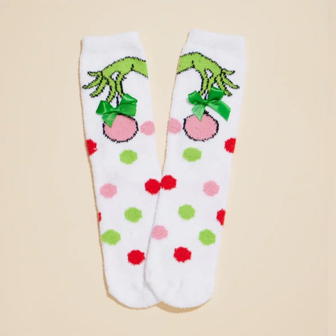 Grinchy Fuzzy Christmas Socks Gift Set