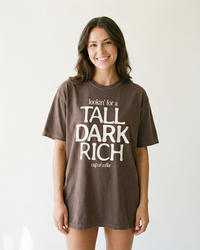 Tall Dark Rich Cup of Coffee graphic t-shirt in Espresso garment-dyed heavyweight cotton