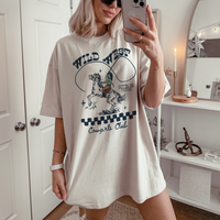 Photo of white Wild West Cowgirl tee — relaxed unisex cowgirl shirt