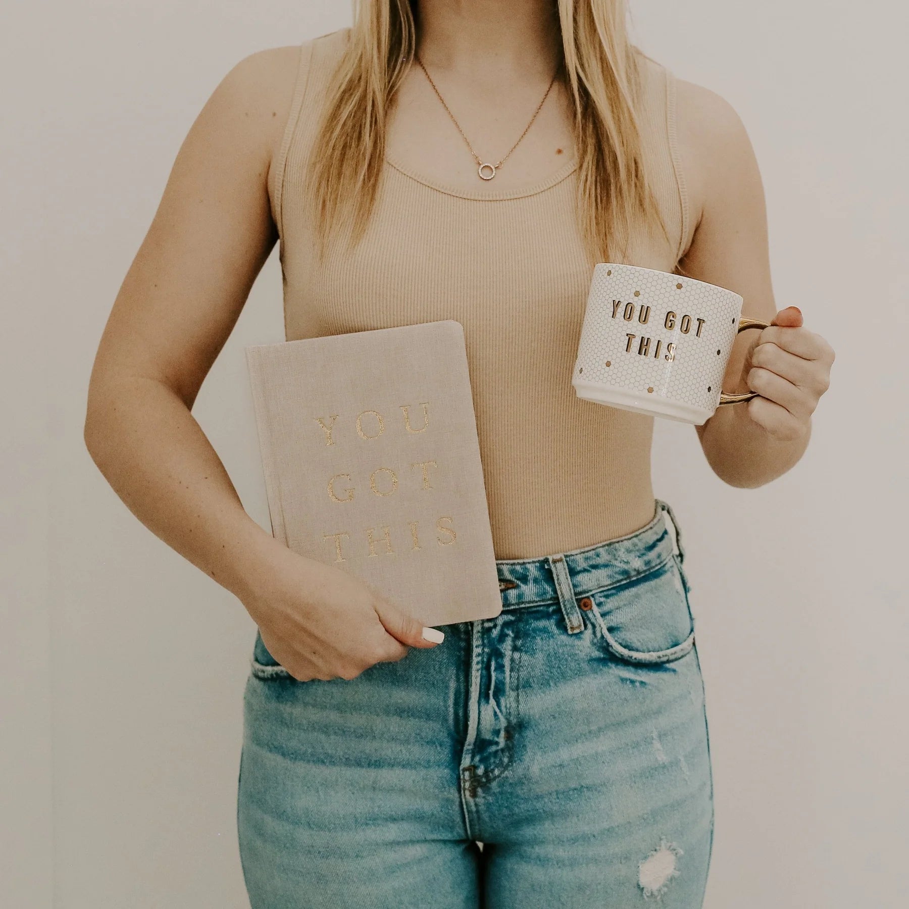You Got This Journal – Tan & Gold Fabric Notebook | Holiday Gift for Writers & Dreamers