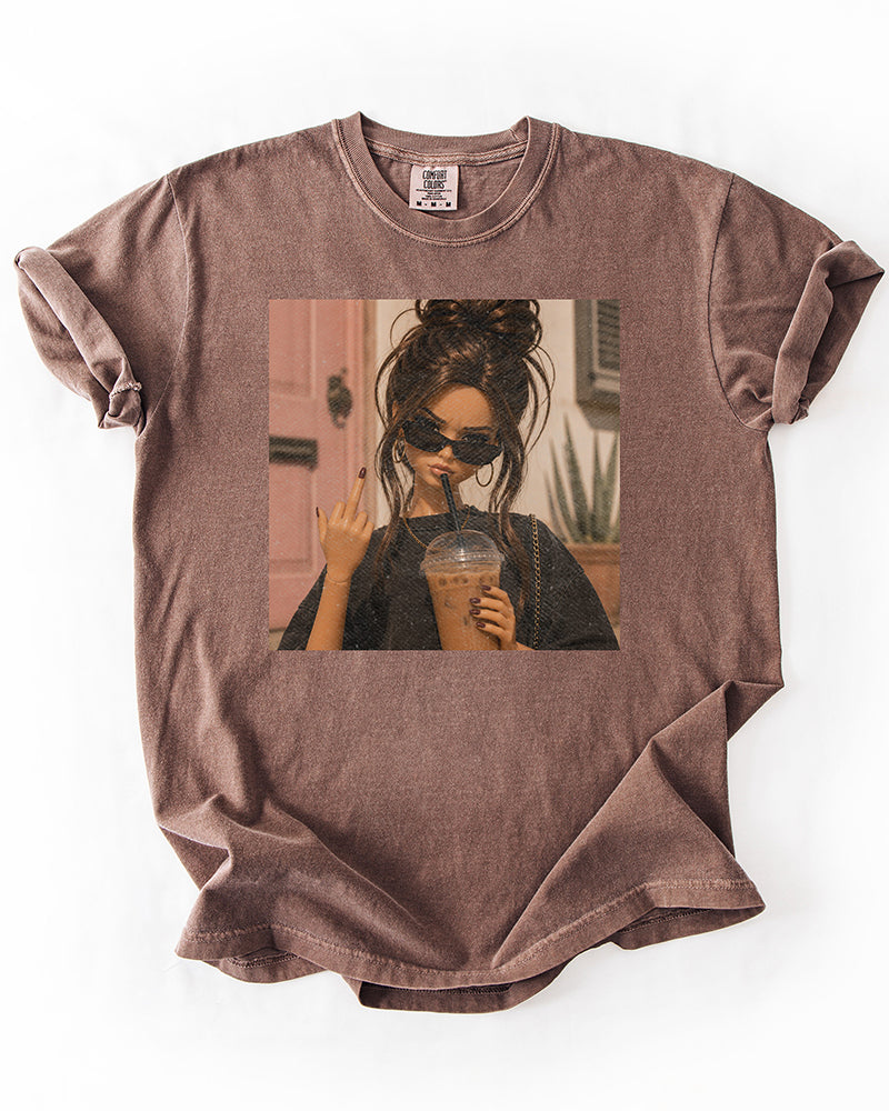 Espresso brown iced coffee and attitude graphic t-shirt