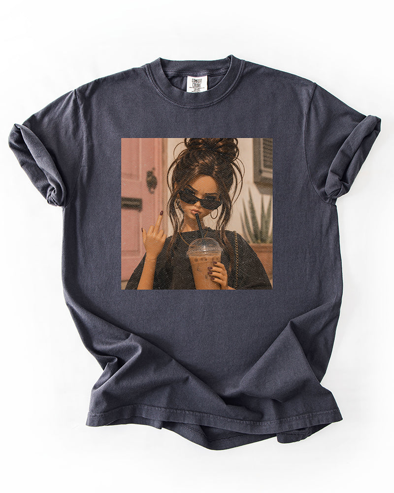 Graphite iced coffee graphic t-shirt with vintage photo design