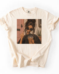 Ivory iced coffee and attitude graphic tee with retro photo print