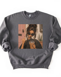Charcoal iced coffee and attitude graphic sweatshirt