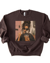 Dark chocolate iced coffee graphic crewneck sweatshirt