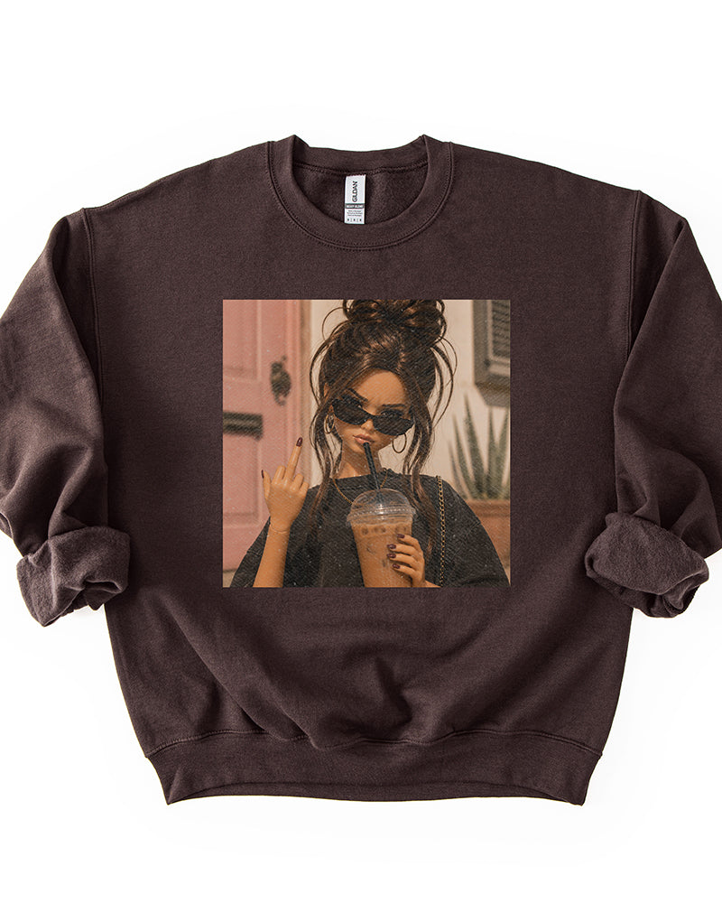 Dark chocolate iced coffee graphic crewneck sweatshirt