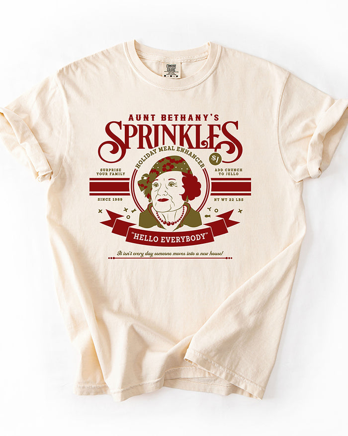 Ivory Aunt Bethany Sprinkles Christmas Vacation heavyweight tee with vintage holiday graphic