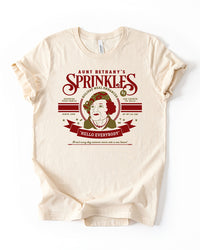 Natural Aunt Bethany Sprinkles lightweight Christmas tee with vintage red and olive holiday graphic