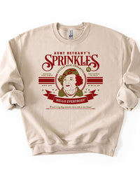 Sand Aunt Bethany Sprinkles Christmas sweatshirt with red and olive vintage graphic