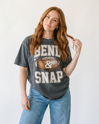 Woman wearing Pepper Bend and Snap vintage football game day graphic tee