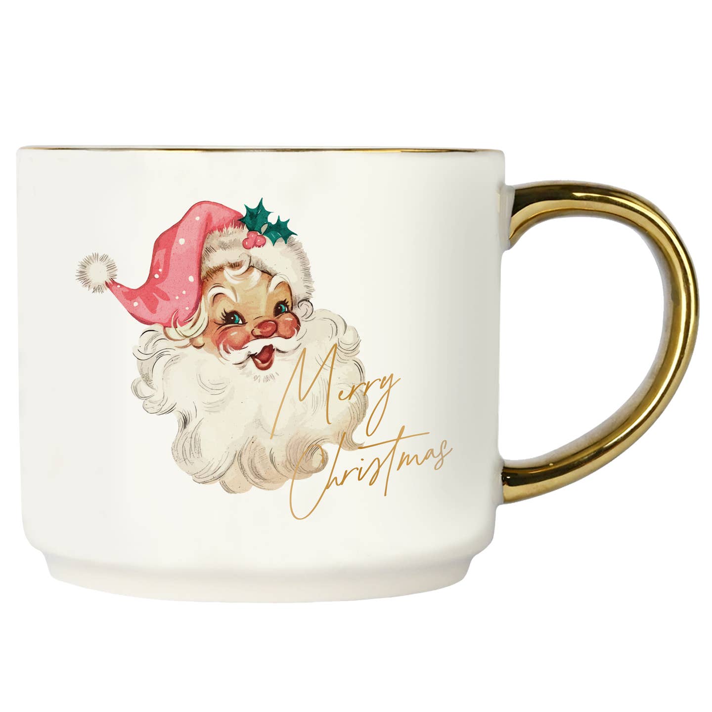 Vintage Santa 14oz Mug – Merry Christmas Coffee Mug with Gold Handle