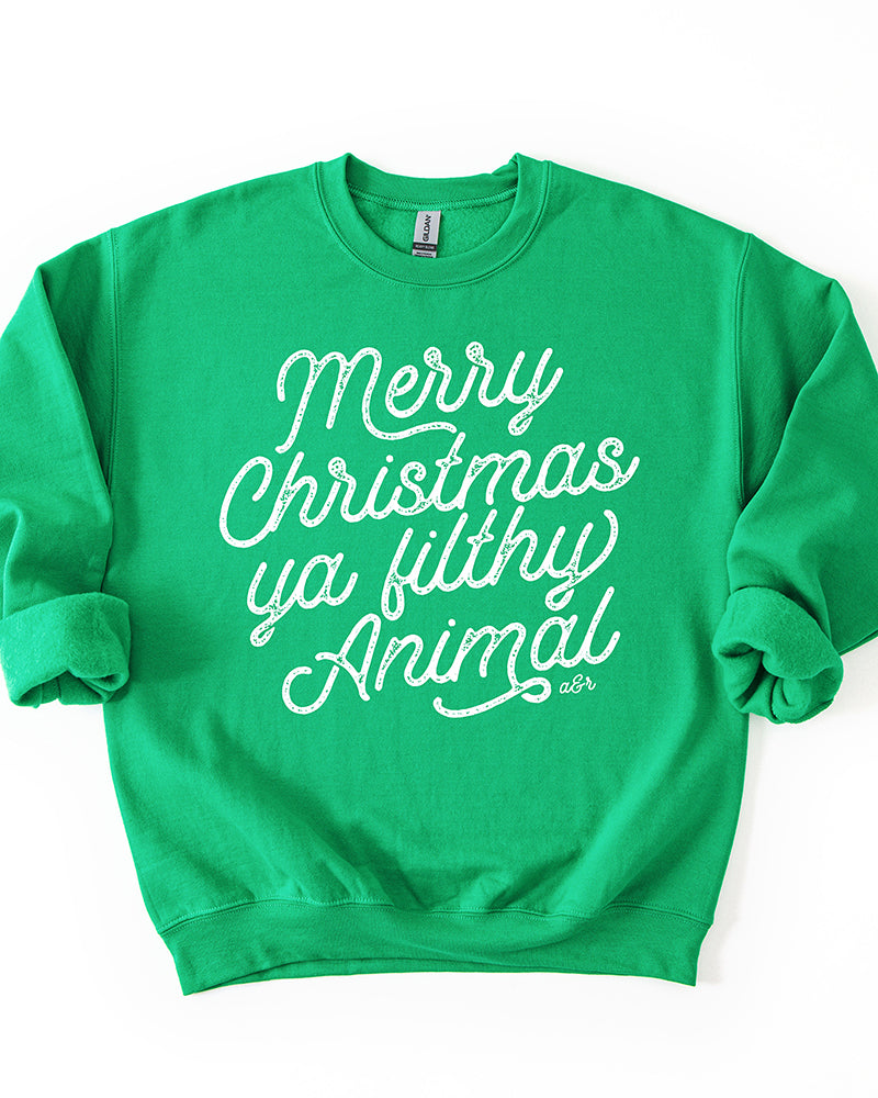 Irish green Merry Christmas Ya Filthy Animal funny Christmas crewneck sweatshirt