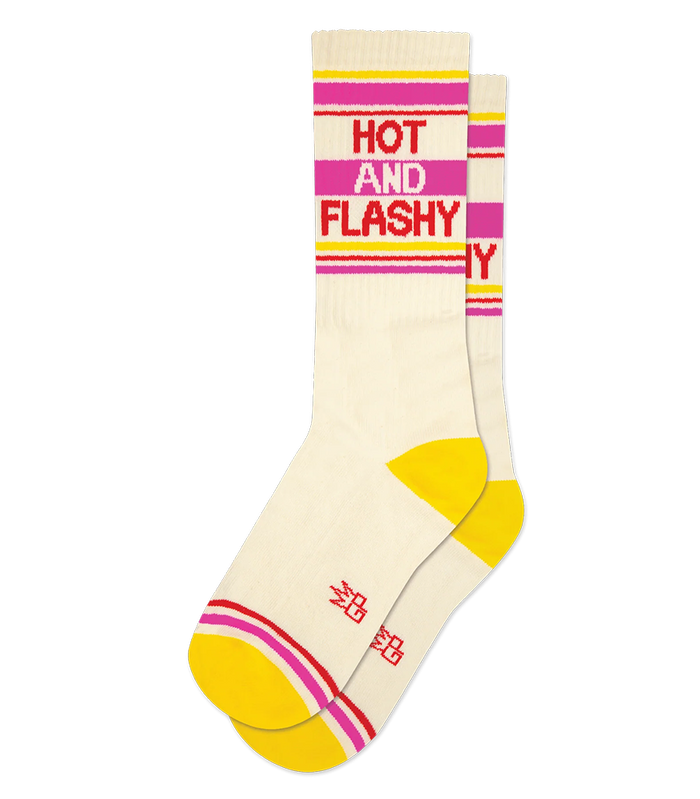 Hot And Flashy unisex gym socks with colorful retro stripes, made in the USA