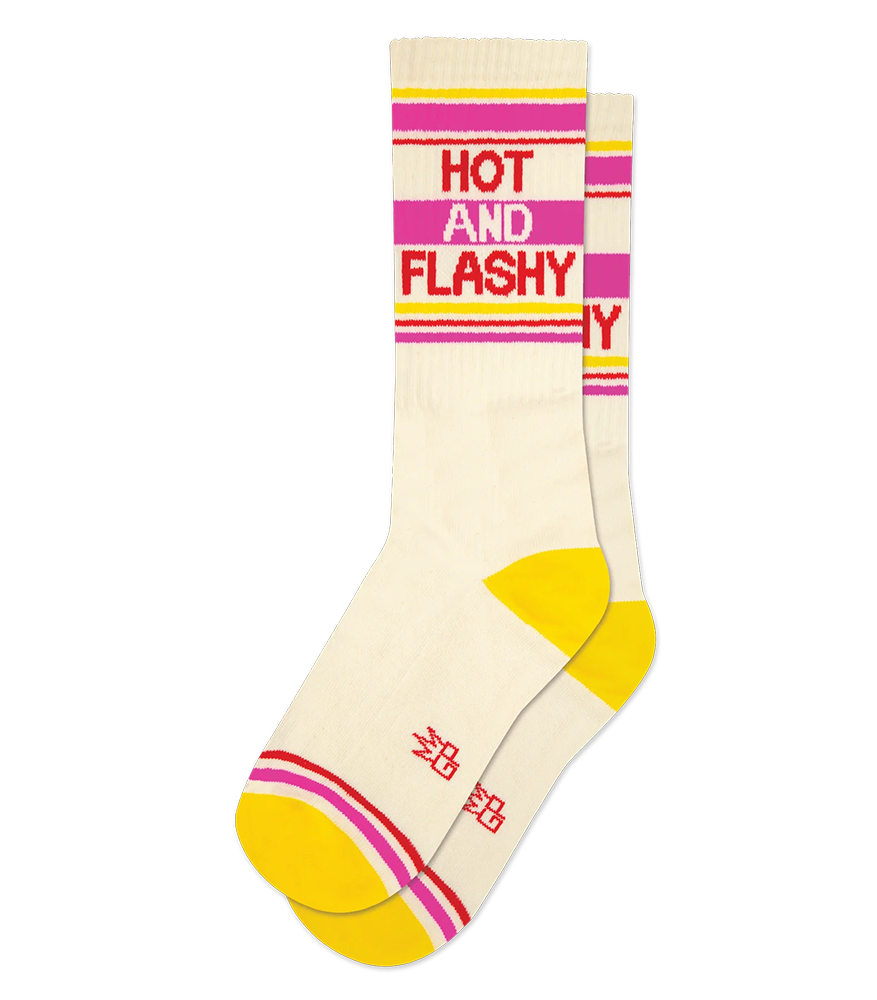 Hot And Flashy unisex gym socks with colorful retro stripes, made in the USA