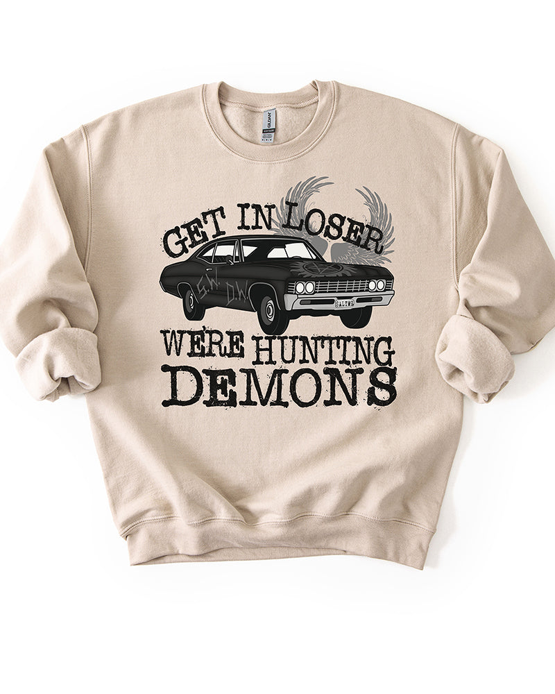 Sand Hunting Demons crewneck sweatshirt with vintage black car graphic