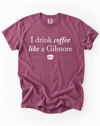 I Drink Coffee Like a Gilmore graphic tee in berry