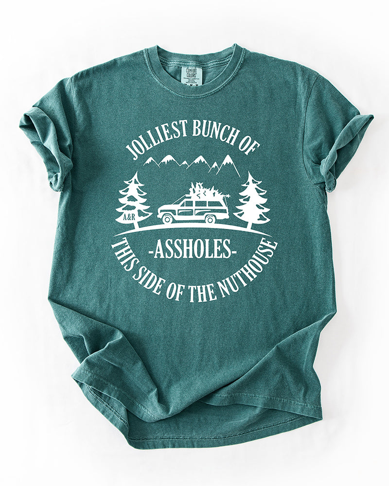 Blue spruce Jolliest Bunch of Assholes heavyweight Christmas tee