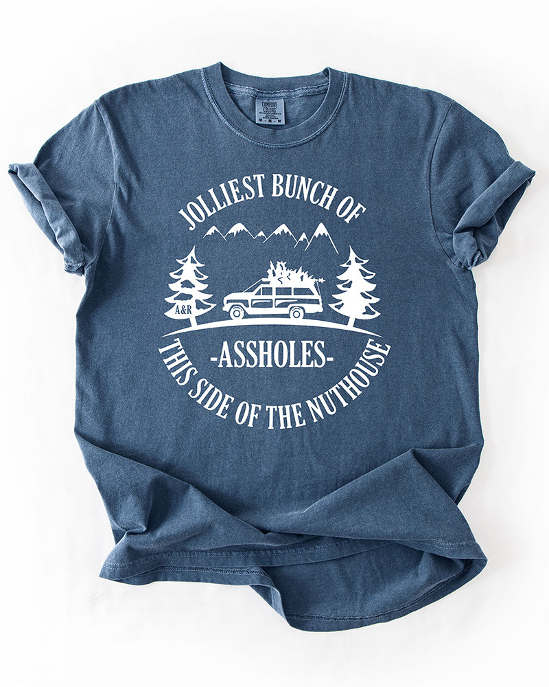 Denim blue Jolliest Bunch of Assholes heavyweight Christmas graphic tee