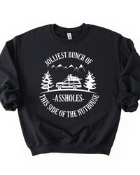 Black Jolliest Bunch of Assholes Christmas crewneck sweatshirt with white graphic