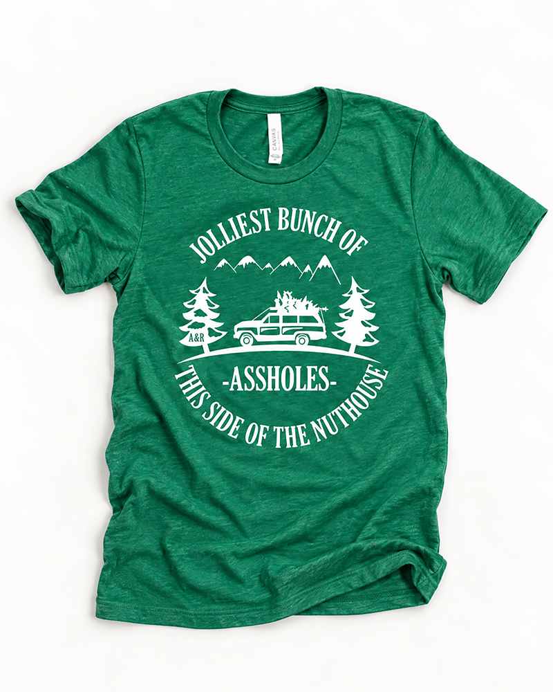 Heather green Jolliest Bunch of Assholes Christmas Vacation graphic tee