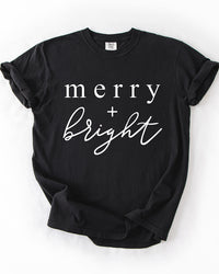 Black Merry + Bright heavyweight Christmas graphic tee with white lettering