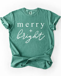 Light green Merry + Bright heavyweight Christmas graphic t-shirt