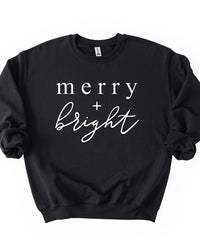 Black Merry + Bright holiday crewneck sweatshirt with white lettering