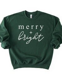 Forest green Merry + Bright Christmas crewneck sweatshirt with white graphic