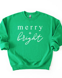 Irish green Merry + Bright Christmas crewneck sweatshirt with white graphic