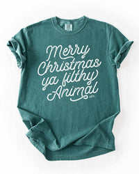 Blue Spruce Merry Christmas Ya Filthy Animal heavyweight graphic tee