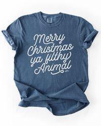 Denim Merry Christmas Ya Filthy Animal heavyweight Christmas tee