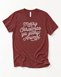 Merry Christmas Ya Filthy Animal lightweight Christmas graphic tee in cardinal red