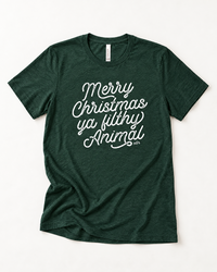Emerald green Merry Christmas Ya Filthy Animal lightweight Christmas graphic tee