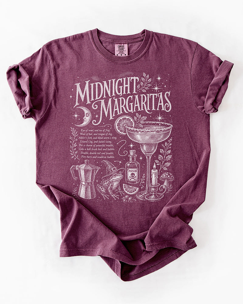 Berry Midnight Margaritas witchy graphic tee with vintage cream illustration