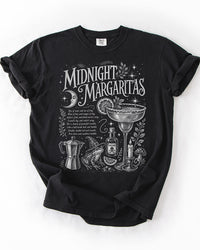 Midnight Margaritas black witchy graphic tee with moon, margarita, frog and potion design